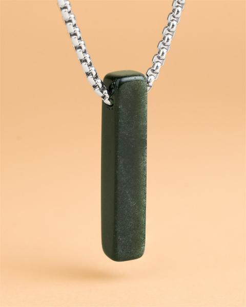 Halskette aus Edelstahl mit einem grünen Obsidianstein - Tantum Green